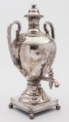 A large silver plated samovar, maker Walker and Hall, Sheffield: of amphora outline,