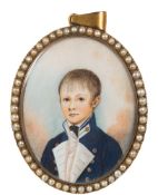 English School circa 1800- A miniature portrait of a midshipman:- head and shoulders with short