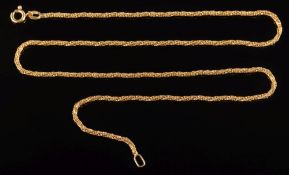 An 18ct gold rope twist necklace: with bolt ring clasp, 8gms gross weight.