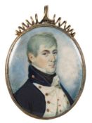 English School circa 1800- A miniature portrait of a naval officer:, head and shoulders,