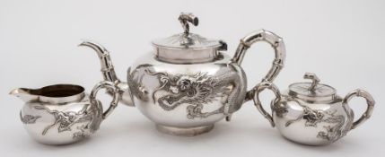 A Chinese silver three-piece tea service,