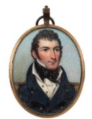 English School early 19th Century- A miniature portrait of a naval officer,