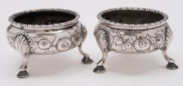 A near matching pair of Georgian silver salts, maker David Hennell I, London,