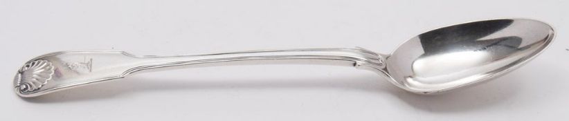 A George III silver Fiddle, Thread and Shell pattern basting spoon, maker William Eley,