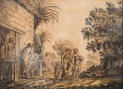 German School [18th Century]- Abraham banishing Hagar and Ismail:- pen,