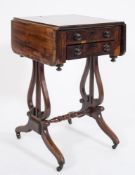 A Regency mahogany, rosewood crossbanded and inlaid drop flap work table:,