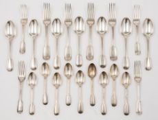 A Victorian Fiddle and Thread pattern part flatware service, maker George Adams, London, 1855,