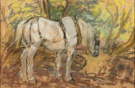 * Alice des Clayes [1890-1968]- Plough horse at rest:- pastel 20 x 31cm,