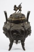 Nishimura Unsho [1859-1912] A large Japanese bronze tripod koro,