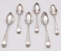 A set of six George III silver Old English dessert spoons, maker Peter & Ann Bateman, London,
