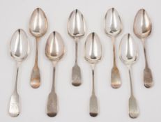 Eight Irish Fiddle pattern tablespoons, various makers and dates: crested or initialled,