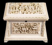 A Cantonese carved ivory casket: of rectangular outline,