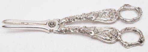 A pair of Victorian silver grape scissors, maker Francis Higgins II, London,
