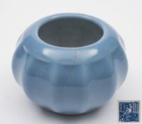A Chinese clair-de-lune glazed brush washer: of melon shaped form,