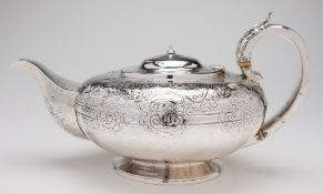 A George IV silver teapot, maker William Fountain, London, 1828: of squat circular form,