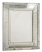 A Venetian etched rectangular marginal wall mirror:,