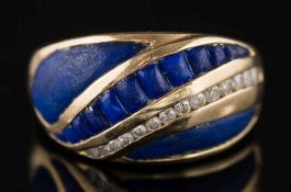 A Modernist lapis lazuli and diamond domed cluster ring: with circular, brilliant-cut diamonds,