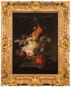 British School in the 17th Century Flemish style- A still life of Summer flowers on a stone