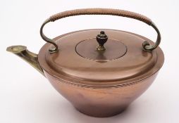 A Benson Arts & Crafts influence copper and brass kettle: of squat circular form,