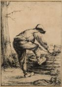 * Julius Komjati [Hungarian, 1894-1958]- A woodman gathering faggots:- etching,