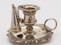 A George III silver miniature chamber candlestick and snuffer,