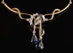 A sapphire and diamond necklace: with circular,
