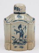 An unusual late 18th century blue and white pearlware tea canister and cover: possibly Welsh,