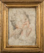 Italian School- Head of a Cherub: pencil and watercolour drawing on canvas 28 x 21cm.