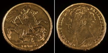 A George IV (1820-30) two pound/double gold sovereign: bare head, inscribed edge, dated 1823.