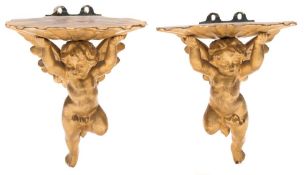 A pair of carved giltwood wall brackets: in the Florentine taste,