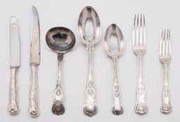 A matched silver Kings pattern with diamond heel flatware service,