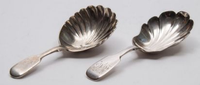 A Victorian provincial silver caddy spoon, maker Joseph Fullerton, Exeter, 1853: initialled,