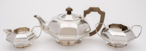 A George V silver three-piece tea service, maker R F Mosley & Co, Sheffield,