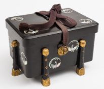 A Japanese black lacquer and mother of pearl inlaid karabitsu: the rectangular box with lift-off