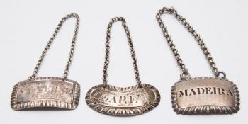 A late George III silver decanter label, maker Rebecca Emes & Edward Barnard I,