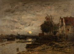 Wilhelm von Gegerfelt [1844-1920]- Dutch moonlit view,