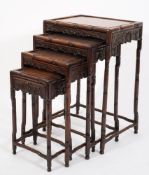 A set of Chinese carved hardwood simulated bamboo quartetto tables:,