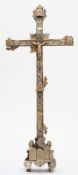 A large 19th century continental mother-of-pearl mounted crucifix: with carved figure of Christ,
