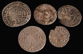 Elizabeth I (1558- 1603) a silver sixpence: 1569, a Charles II silver penny, third issue,