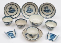 A group of late 18th century Liverpool and Caughley blue and white porcelains: comprising a set of