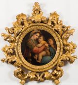 After Raphael, 19th Century - Madonna della Sedia:- oil on canvas tondo, 26cm diameter,