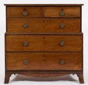 An early 19th Century mahogany and inlaid rectangular chest:, in two parts,