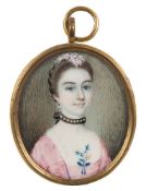 Style of Thomas Redmond [18th Century]- A miniature portrait of a young lady, head and shoulders,