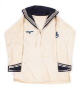 A Kriegsmarine other ranks summer tunic together with an unused stitched emblem:(2).