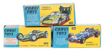 Corgi No.330 Porsche Carrera 6, No.155 Lotus -Climax Racing Car and No.