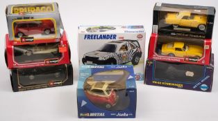 Eight 1/24th scale model car:, including a VW-82 Kubelwagen, a Ferrari 275 GTB/4 ,