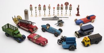 Ten Gilco road Traffic signs, together with a Dinky SunBeam Alpine:,