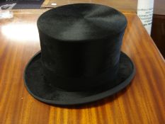 Two black silk top hats, an opera hat and a bowler hat:,