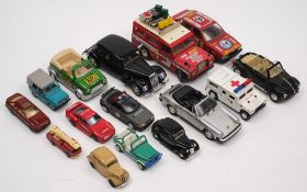 A collection of various cars and commercial vehicles by Majorette, Corgi and others:,