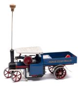 Mamod a live steam, steam wagon: in blue and white livery.
